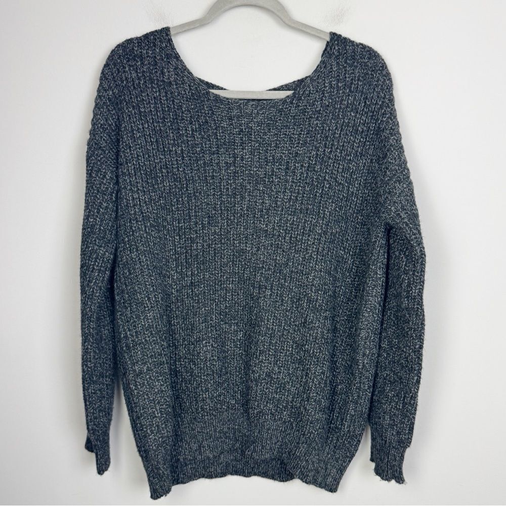 SPARKLE & FADE | Black & Grey Scoopneck Sweater Cut Out Back Women’s Size Large